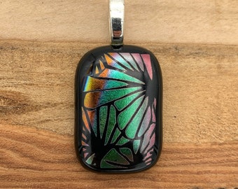 Dichroic Glass Pendant, Fused Glass Pendant, Dichroic Cabochon Pendant, Necklace Pendant, Dichroic Jewelry, Burnt Orange, Pink, Green, Black