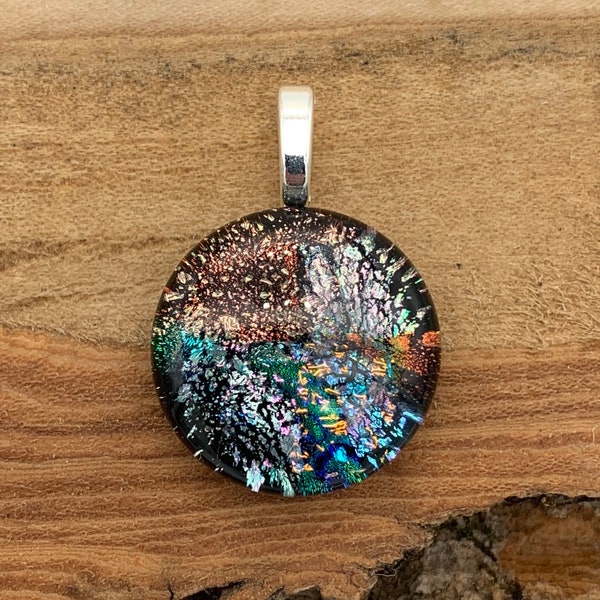 Dichroic Glass Galaxy Pendant, Fused Glass Pendant, Dichroic Cabochon Pendant, Necklace Pendant, Dichroic Jewelry, Nebula Pendant, Cosmos