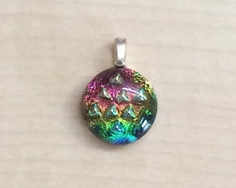 Small Dichroic Glass Pendant Fused Glass Jewelry Round - Etsy