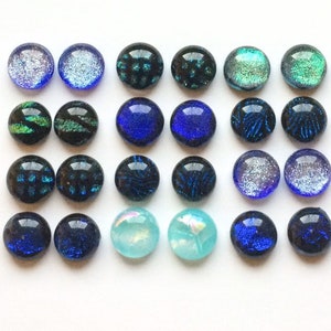 Wire Wrap DIY Jewelry Fused Dichroic Glass Cabochons Green Earrings Cabs Mosaics 10mm-12mm 24 Blue Turquoise Cobalt 12 pair