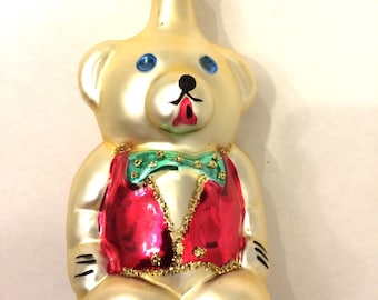 Vintage POLISH (POLAND) Blown Glass Ornament - BEAR Hand Made Christmas Ornament Beautiful