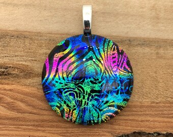 Dichroic Glass Pendant, Fused Glass Pendant, Dichroic Cabochon Pendant, Necklace Pendant, Dichroic Jewelry, Dichroic Rainbow Pendant