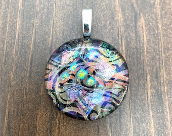 Dichroic Glass Pendant, Fused Glass Pendant, Dichroic Cabochon Pendant, Necklace Pendant, Plum, Bronze, Dichroic Jewelry, Glass Musician