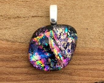 Small Dichroic Glass Pendant, a rainbow Galaxy Fused Glass Pendant, Dichroic Cabochon Pendant, Necklace Pendant, Dichroic Jewelry, Pendant