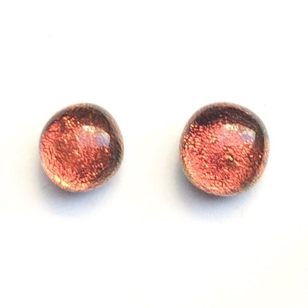 Red, Red Orange, Orange, Fused Dichroic Glass Stud Earrings, Tiny, Small, 7mm Cabochons, Cabs, Hypoallergenic Surgical Steel Posts