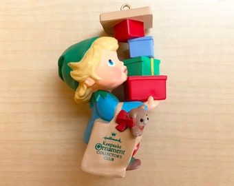 Hallmark Keepsake Ornament, Armful of Joy, Membership Ornament, Christmas Ornament, Elf with Presents, Elf Ornament, Hallmark Elf, 1990