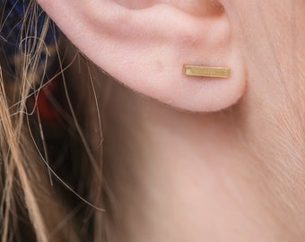 Gold Stud Earrings - Long Gold Bar Studs, 14k Gold Earrings, Minimalist Earrings