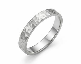 Hammered 14K White Gold Wedding Band: Handmade Textured Ring