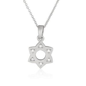 Diamant Davidstern Halskette: 14k Weißgold Judenstern Anhänger