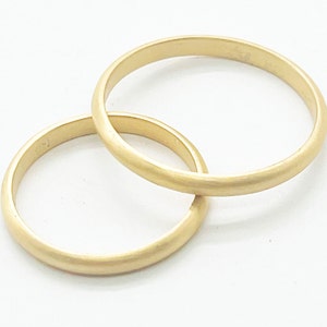 2mm Classic Brushed Dome Solid Gold Ring, 14k Wedding Band Set of 2 for Him and Her, Yellow Gold Ring, Comfort Fit, Simple Wedding Ring
