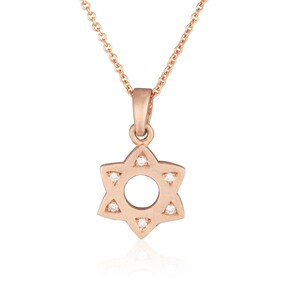Diamant Stern von David Halskette: 14k Rose Gold Jüdischer Stern Anhänger