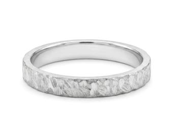 14K White Gold Hammered Wedding Band: Matte Shiny Ring