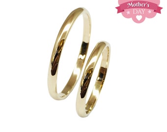 Classic Thin domed Wedding bands his and hers-Free inside engraving.Gold wedding bands set-14k solid yellow gold-Approx. 2mm wide.