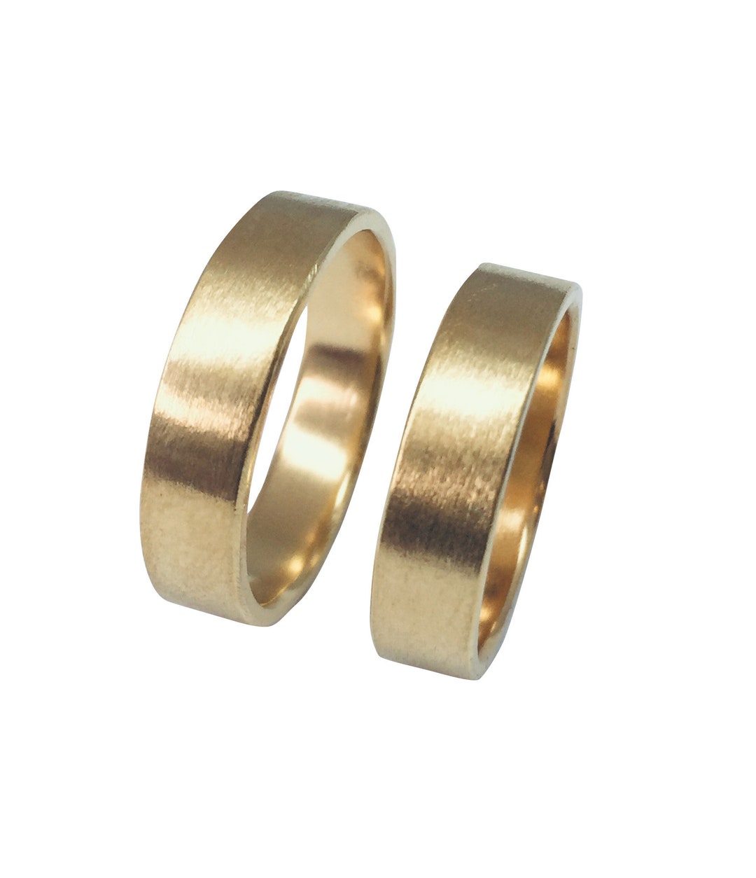 Flat Gold Wedding Bandgold Wedding Bands Set14k Solid Yellow Etsy