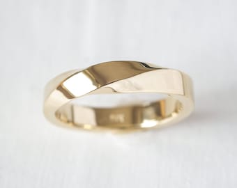14K Glänzender Gelbgold Möbius Ehering 4 mm, Spezial Ehering