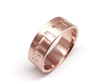 14k Rose Gold Hebrew Wedding Ring, Ani Le Dodi Band, 6mm Brushed Comfort Fit