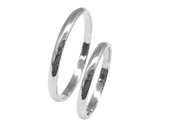 Classic Thin domed Wedding bands his and hers-Free inside engraving.White Gold wedding bands set-14k solid white gold-Approx. 2mm wide.