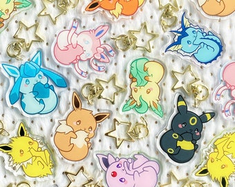 Cute Chubby Eevee Eeveelution Kawaii Fox Baby Animal 2" Acrylic Keychain Charm