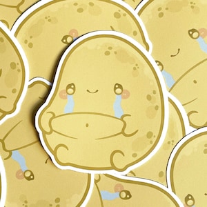 Potato Tummy Grab Cute Sticker - Kawaii Belly Hündchen Gemüse Essen 8cm glänzend Vinyl Notebook Journal Laptop Sticker