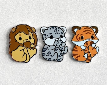 Cute Big Cat Enamel Pin • Lion Snow Leopard Tiger Pin • Kawaii Animal Lapel Pin Badge