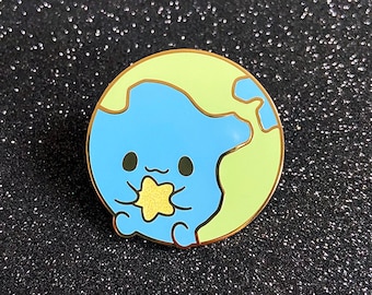 Little Earth Wish Upon A Star Cute World Enamel Pin Kawaii Positivity Lapel Pin