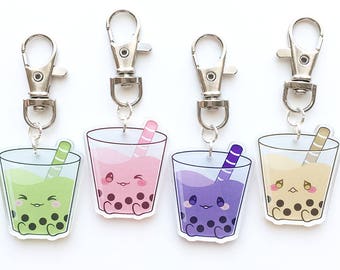 Taro Matcha Strawberry Original Cute Kawaii Bubble Boba Milk Tea Drink 1.5" Acrylic Charm