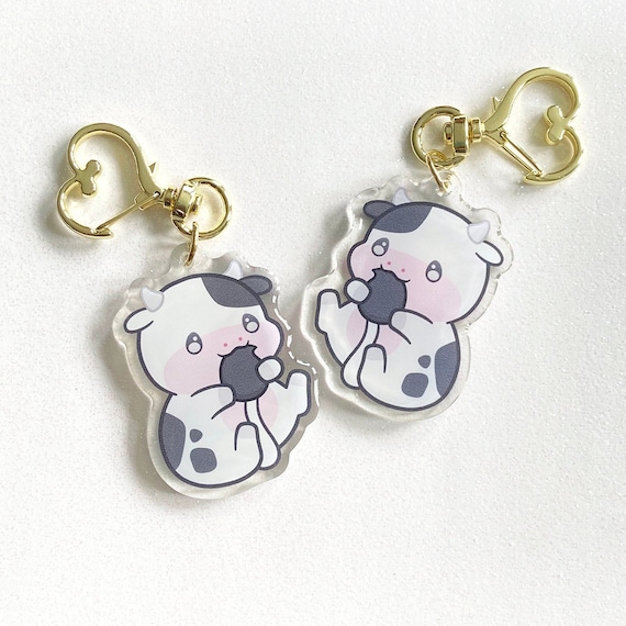 Cute Cow Munchimal Kawaii Animal Keychain 2 Acrylic Charm Etsy