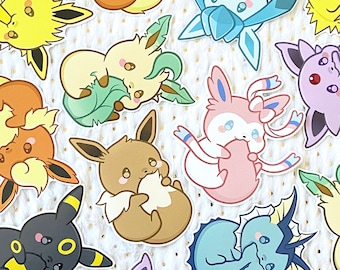 Cute Chubby Eevee Sylveon Leafeon Eeveelution Kawaii Animal Fox 8cm Gloss Vinyl Notebook Laptop Phone Sticker