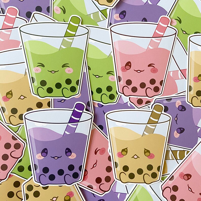Cute Bubble Tea Matcha Taro Strawberry Original Kawaii Boba Etsy