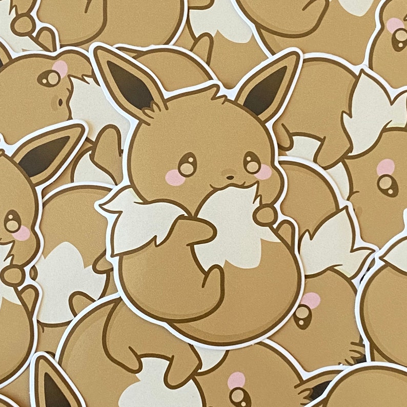 Cute Chubby Eevee Sylveon Leafeon Eeveelution Kawaii Animal Fox 8cm Gloss Vinyl Notebook Laptop Phone Sticker Eevee