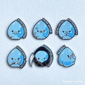 Drink Water Reminder Cute Stay Hydrated Motivation Kawaii Enamel Pin Lapel Badge