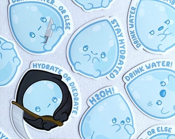 Drink Water Reminder Sticker - Cute Stay Hydrated Motivation Sticker - Kawaii Water Bottle Notebook Laptop Deco Sticker