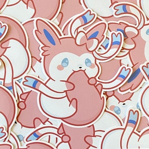 Cute Chubby Eevee Sylveon Leafeon Eeveelution Kawaii Animal Fox 8cm Gloss Vinyl Notebook Laptop Phone Sticker Sylveon