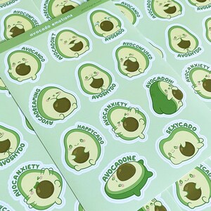 Linda hoja de pegatinas de emociones de aguacate - Pegatinas de comida Kawaii - Pegatinas decorativas del diario del planificador de estado de ánimo