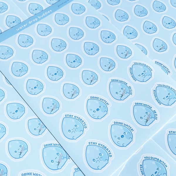 Drink Water Motivation Sticker Sheet - Cute Hydrate Tracker Stickers - Kawaii Planner Journal Deco Stickers