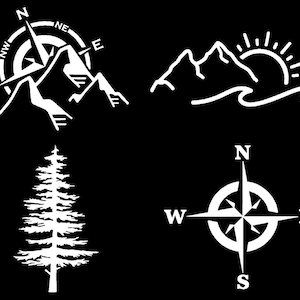 Compass Pine Tree Mountain PNW Decal 4-Pack