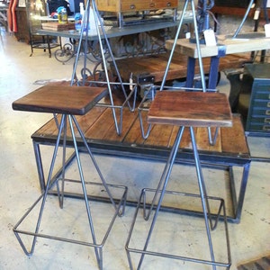 Set Of Bar Stools With Salvaged Wood Top image 2