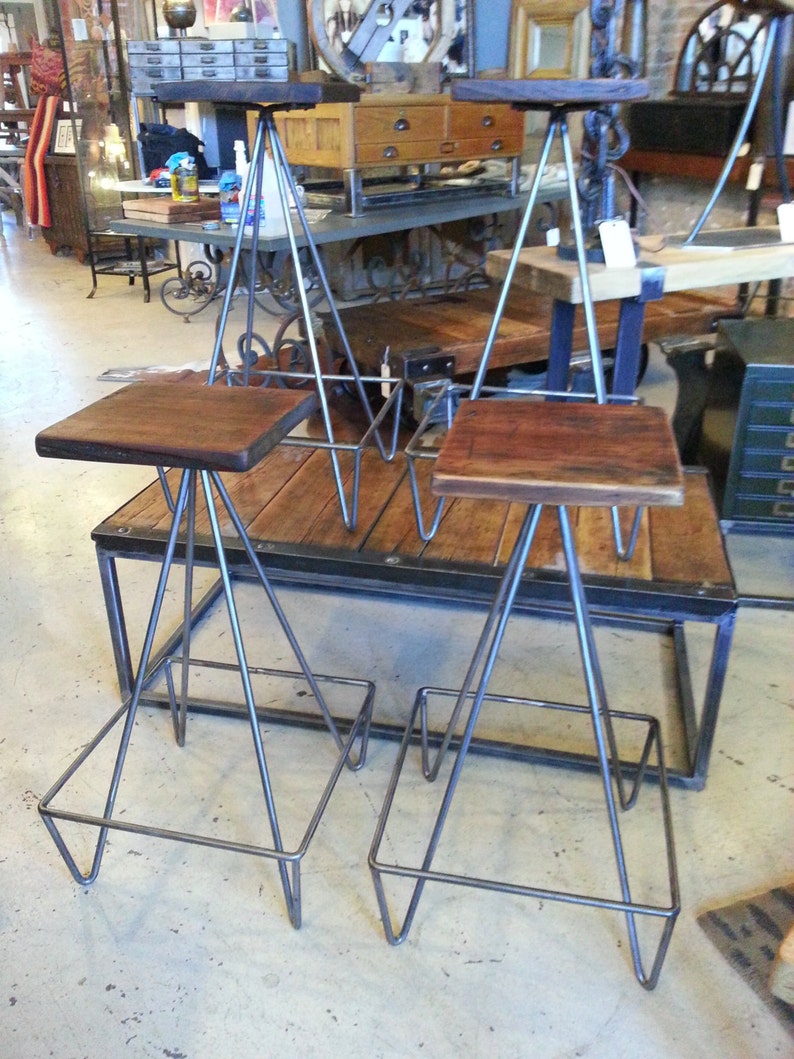 Set Of Bar Stools With Salvaged Wood Top image 2