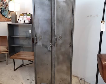 Vintage industrial stripped steel set of lockers