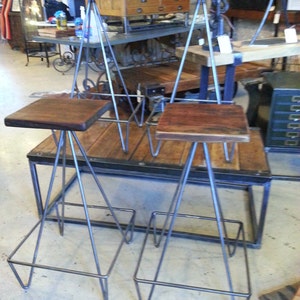 Set Of Bar Stools With Salvaged Wood Top image 1