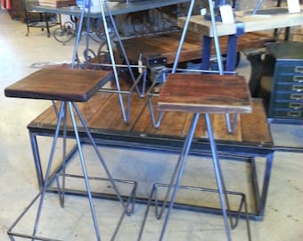 Set Of Bar Stools With Salvaged Wood Top