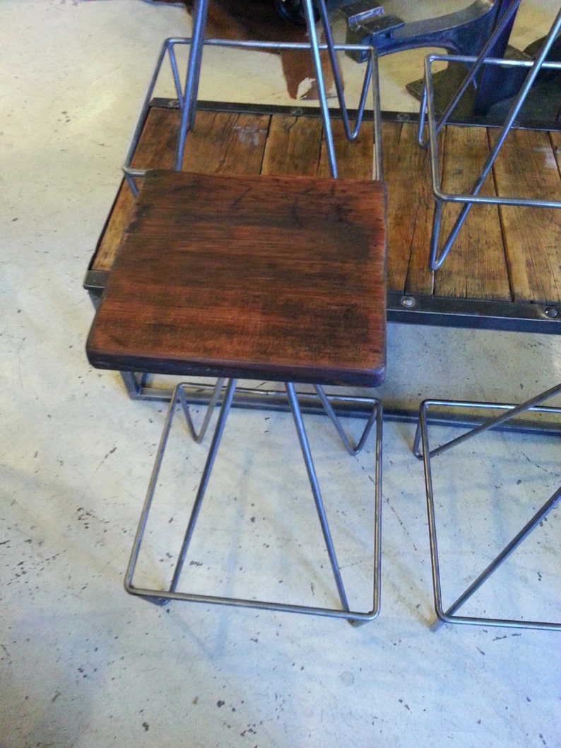 Set Of Bar Stools With Salvaged Wood Top image 3