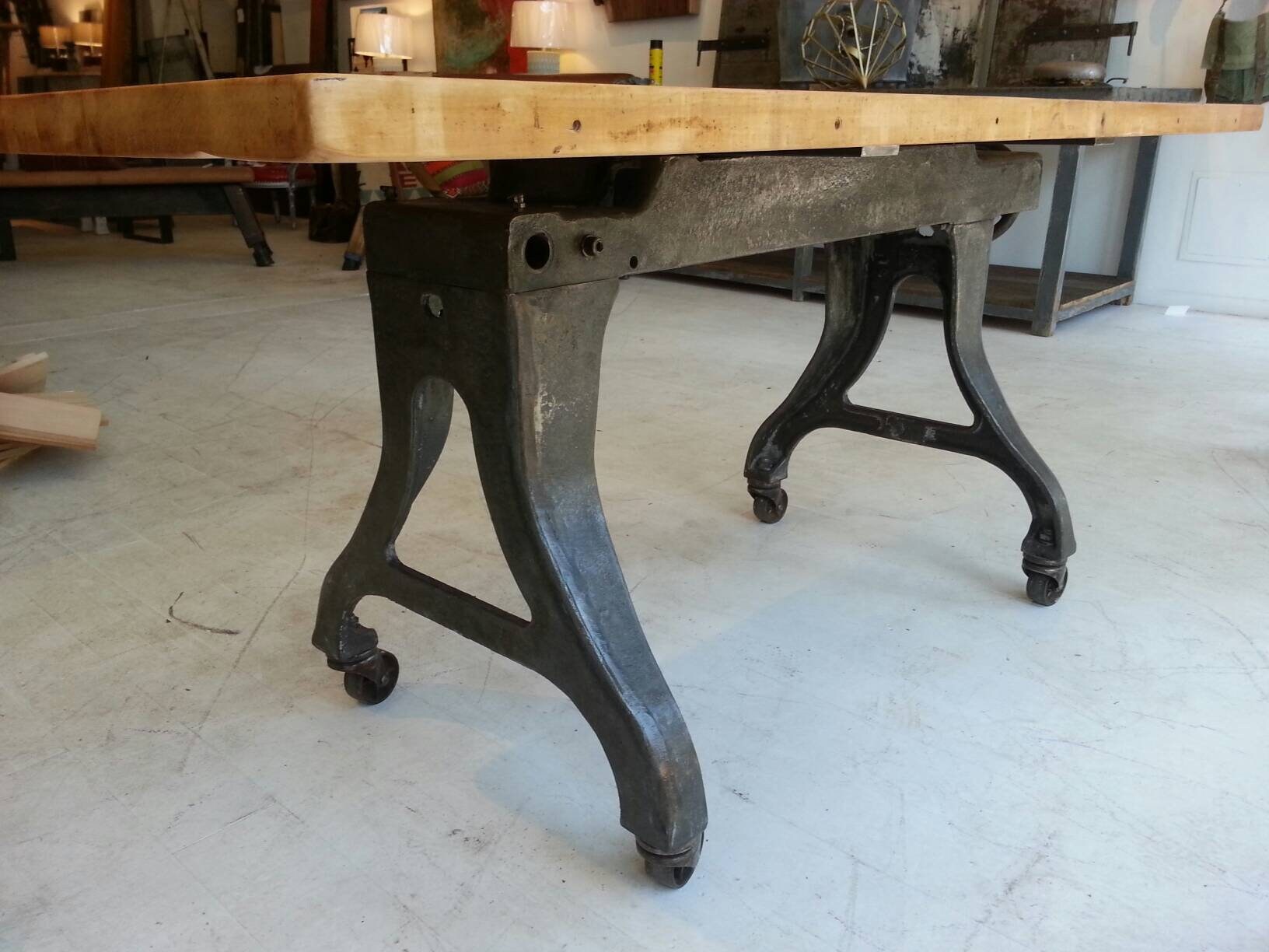 Buy Vintage Industrial Cast Iron Machine Base Dining Table Online in