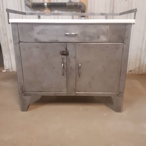 Vintage industrial stripped steel medical cabinet by the Shampaine Company in St Louis image 1