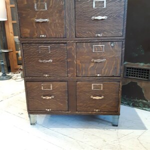 Vintage industrial oak filing cabinet image 1