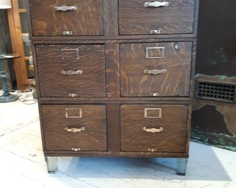 Vintage industrial oak filing cabinet