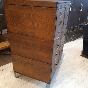 Vintage industrial oak filing cabinet image 2