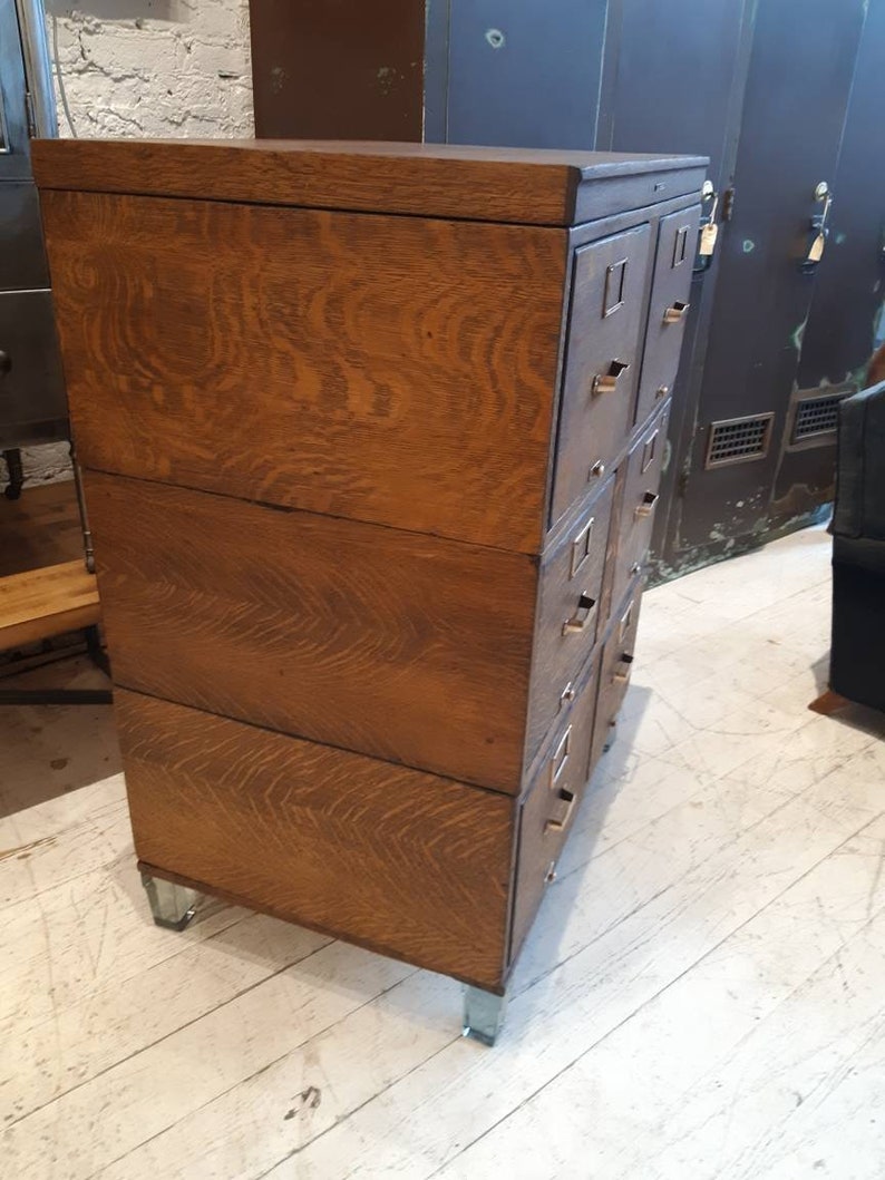 Vintage industrial oak filing cabinet image 2