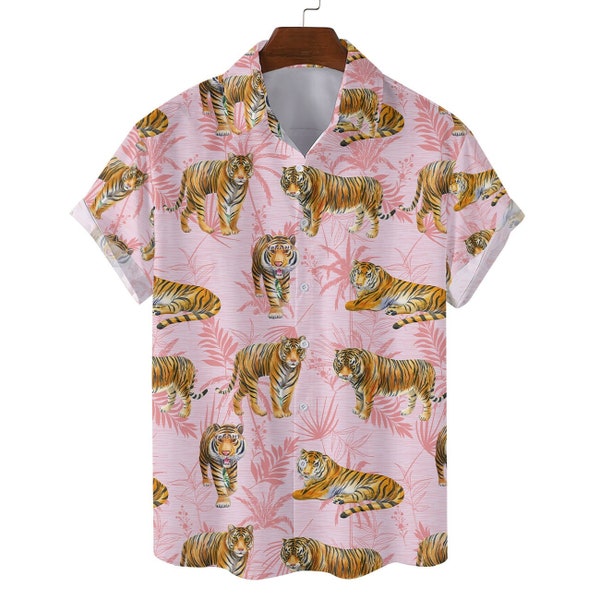 Tiger Hawaiian Shirts For Men Women, Tiger Lovers Button Down Short Sleeve Men’s Hawaiian, Aloha Summer Beach Shirt