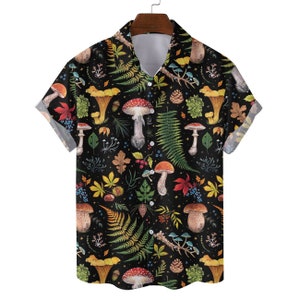 Mushroom Hawaiian Shirts for Men - Mushroom Shirt, Mushroom Shirts for Men, Mushroom Stripe Button Down